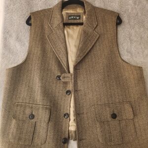 Orvis Tan and Brown Herringbone Wool Vest